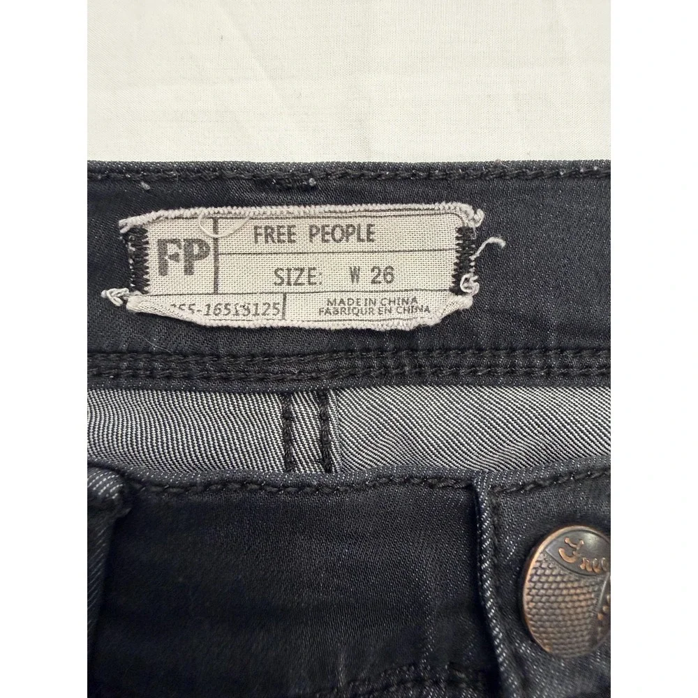 Free People Skinny Jeans Womens 26 Black Dark Wash‎ Mid Rise Stretch Denim 26x28